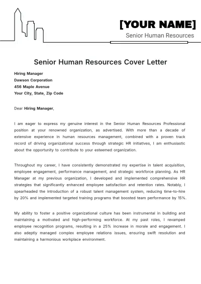 Free Senior Human Resources Cover Letter to Edit Online