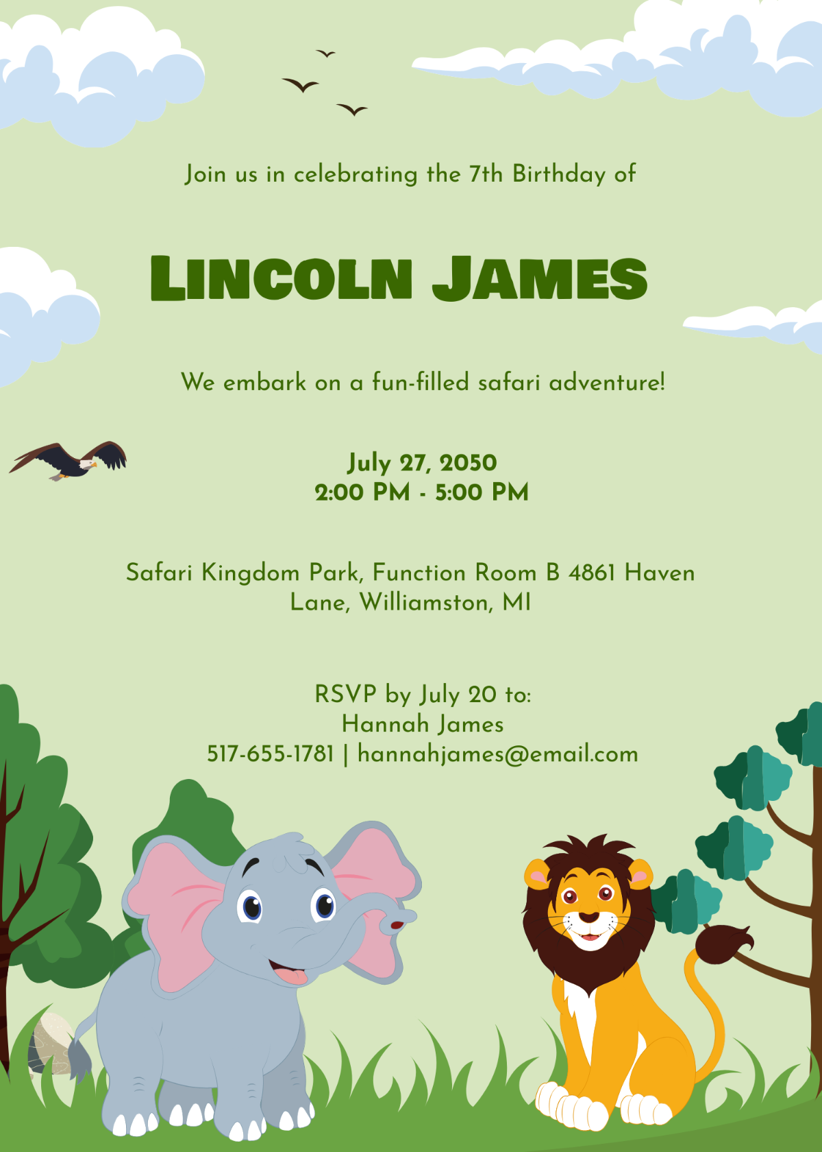 7th Birthday Safari Invitation