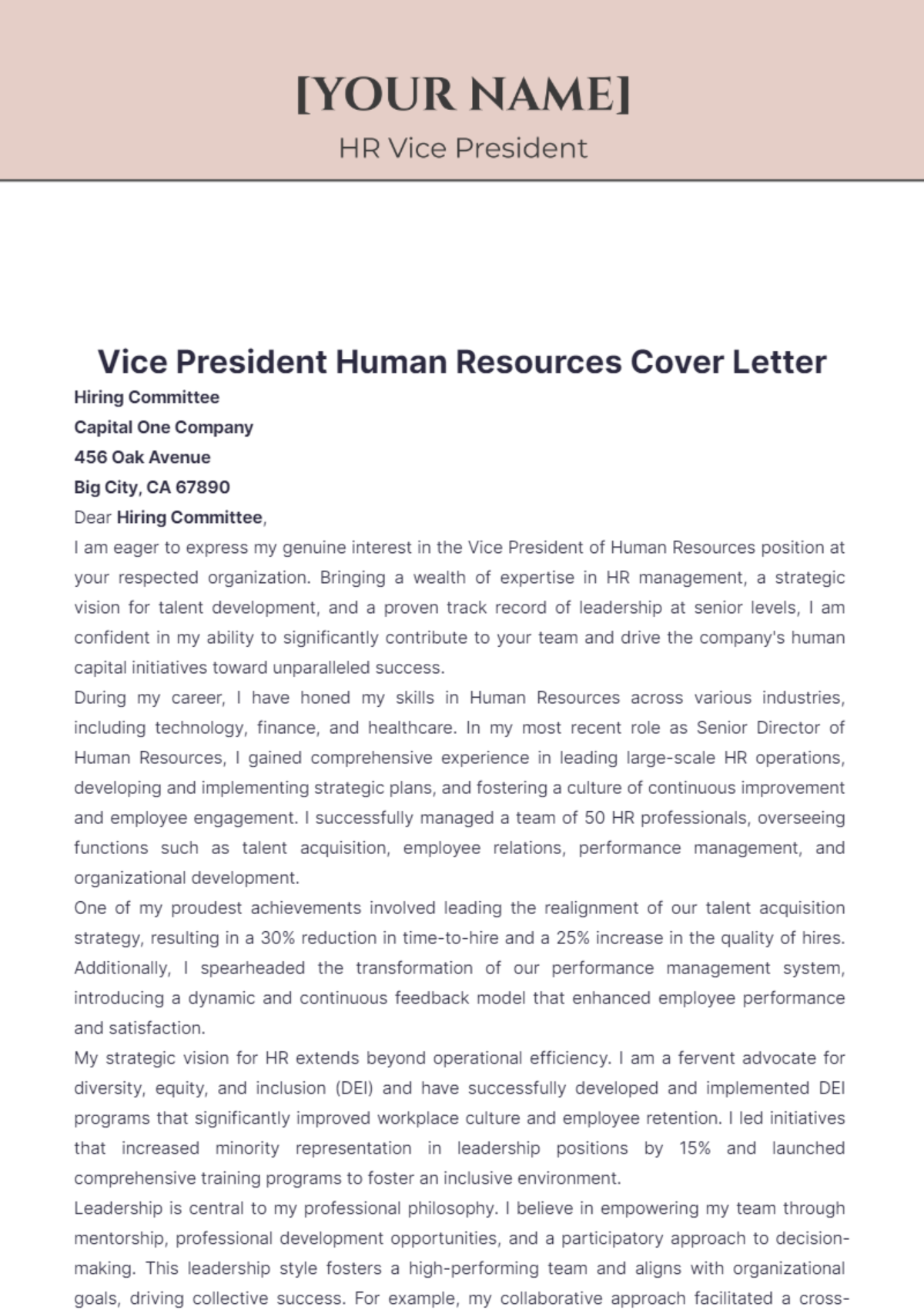 Vice President Human Resources Cover Letter