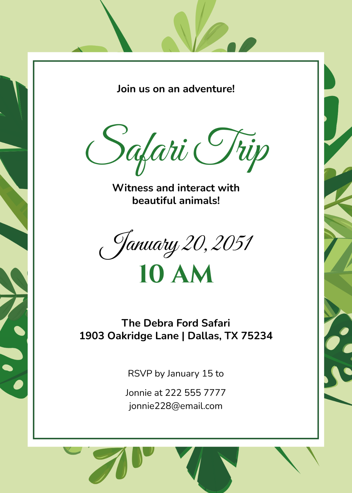 Safari Invitation For Adults