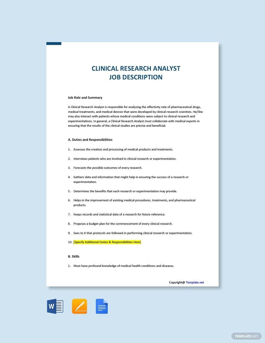 Clinical Research Analyst Job Ad and Description Template