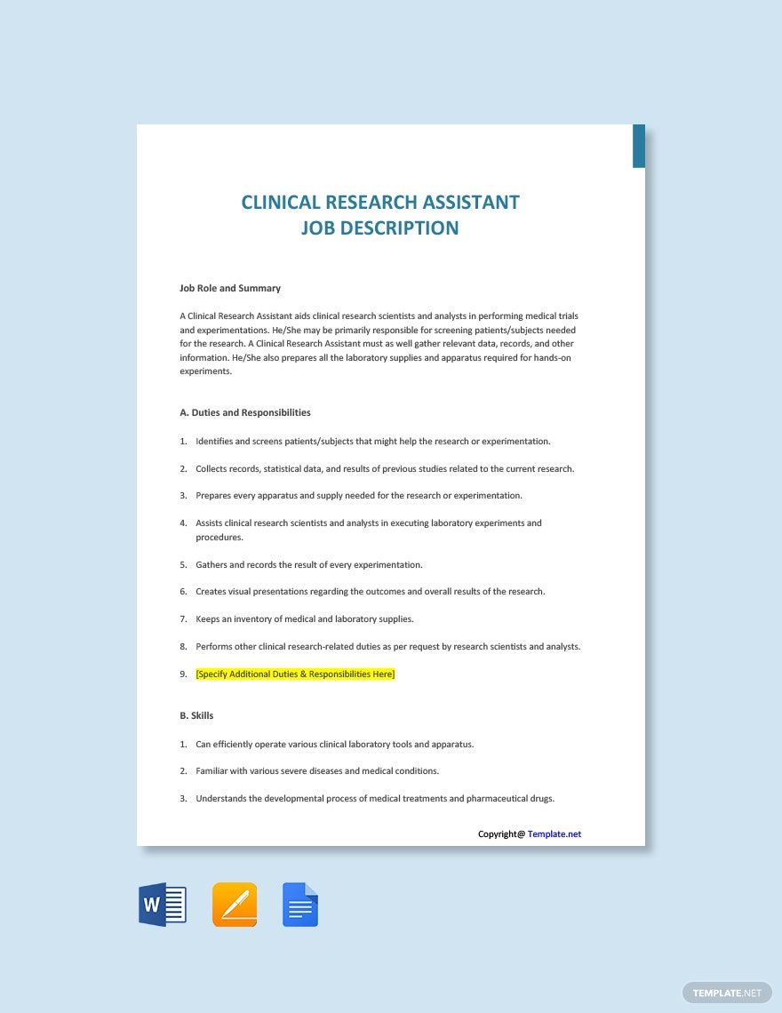 Clinical Research Assistant Job Ad And Description Template Download 