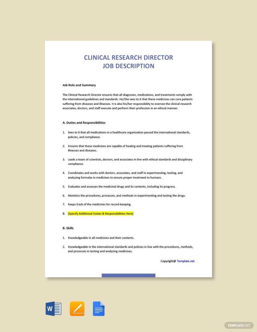 Clinical Director Job Ad And Description Template - Download In Word ...