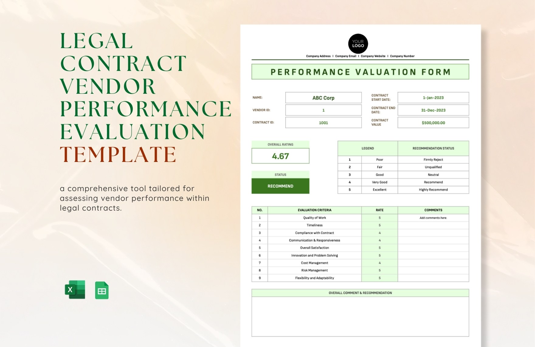 Legal Contract Vendor Performance Evaluation Template