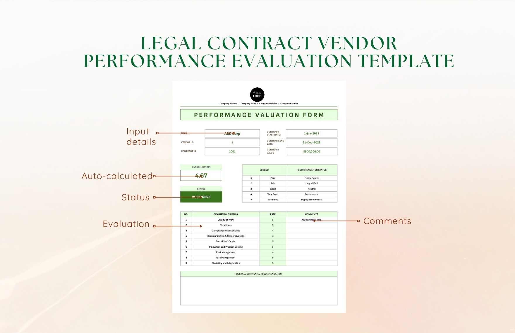 Legal Contract Vendor Performance Evaluation Template