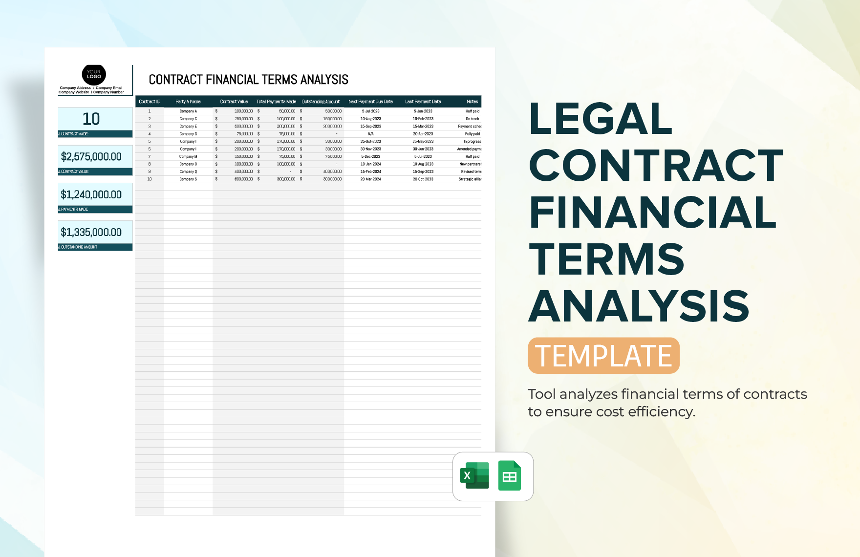 Legal Contract Financial Terms Analysis Template