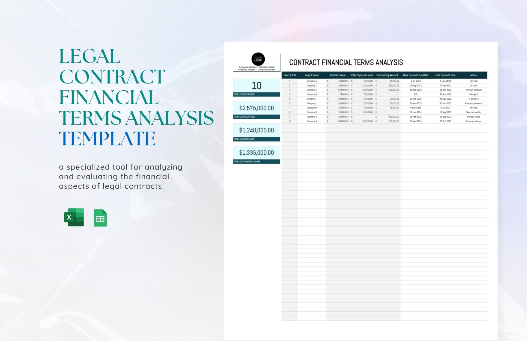 Legal Contract Financial Terms Analysis Template