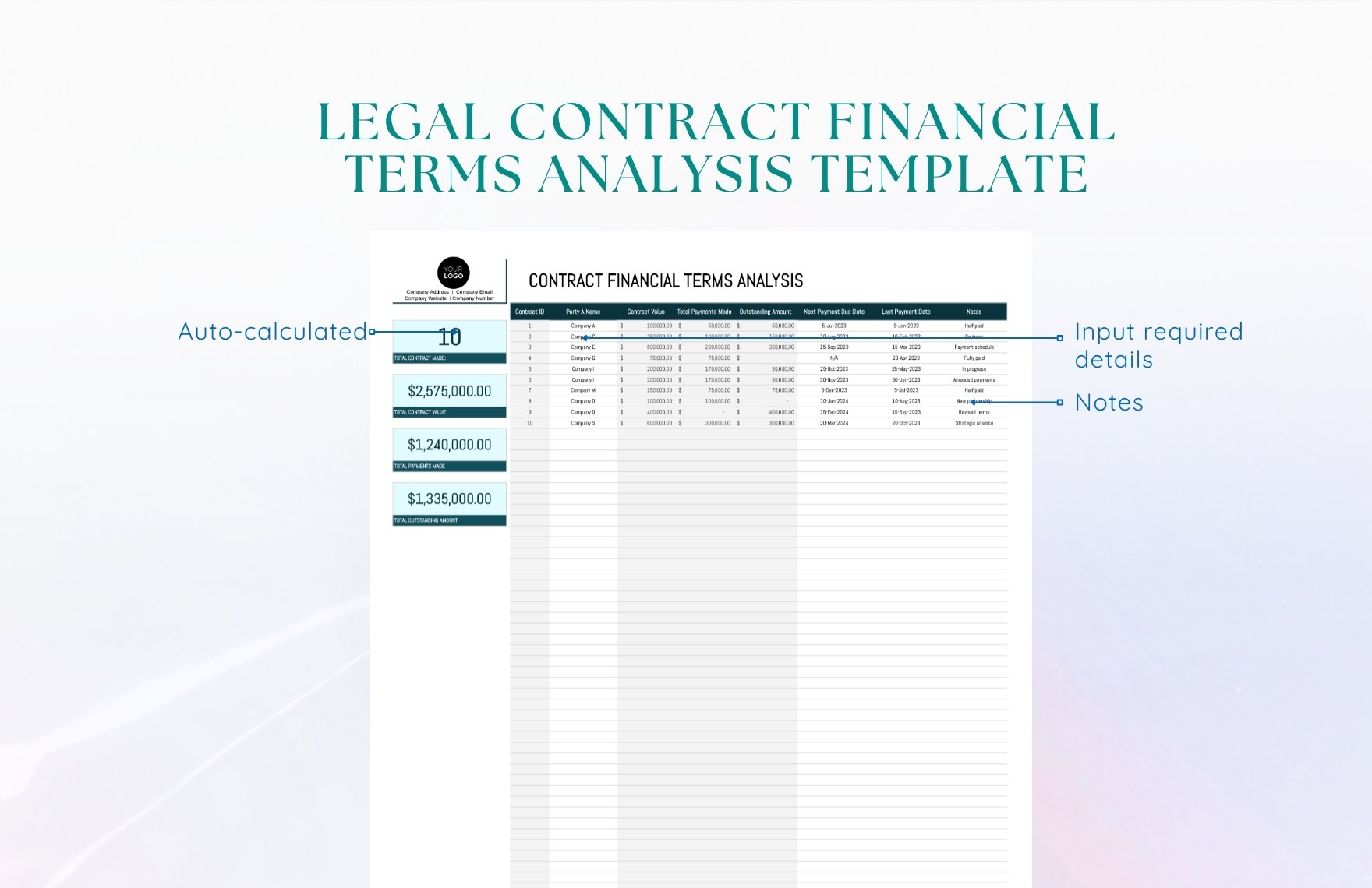 Legal Contract Financial Terms Analysis Template