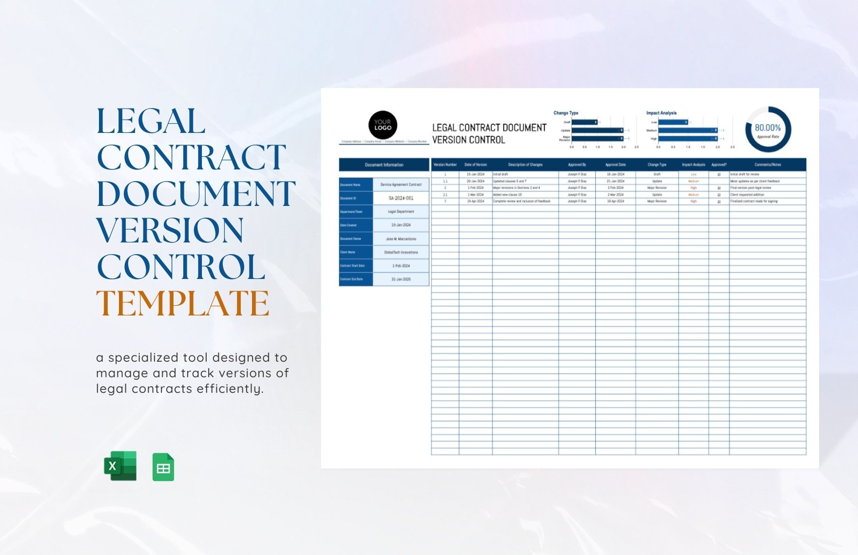 Legal Contract Document Version Control Template in Excel, Google Sheets