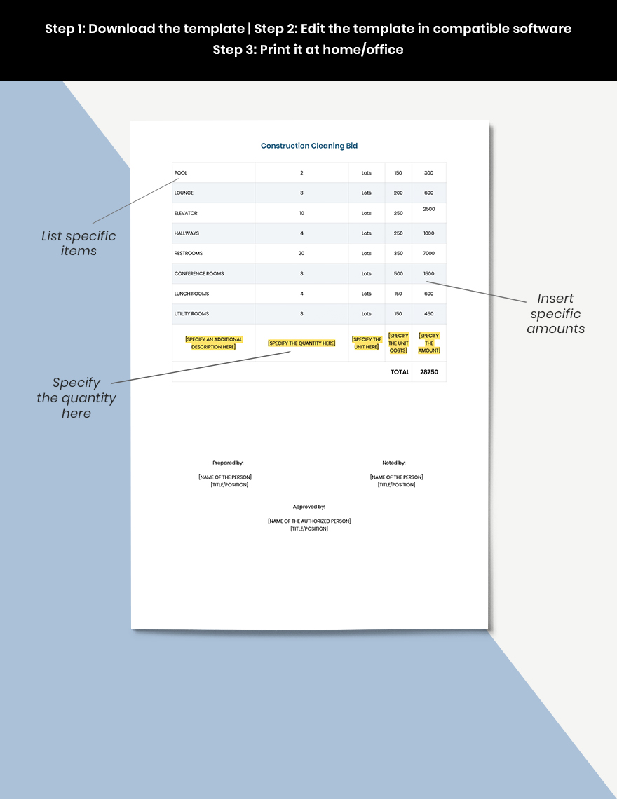 Construction Cleaning Bid Template Google Docs, Google Sheets, Excel