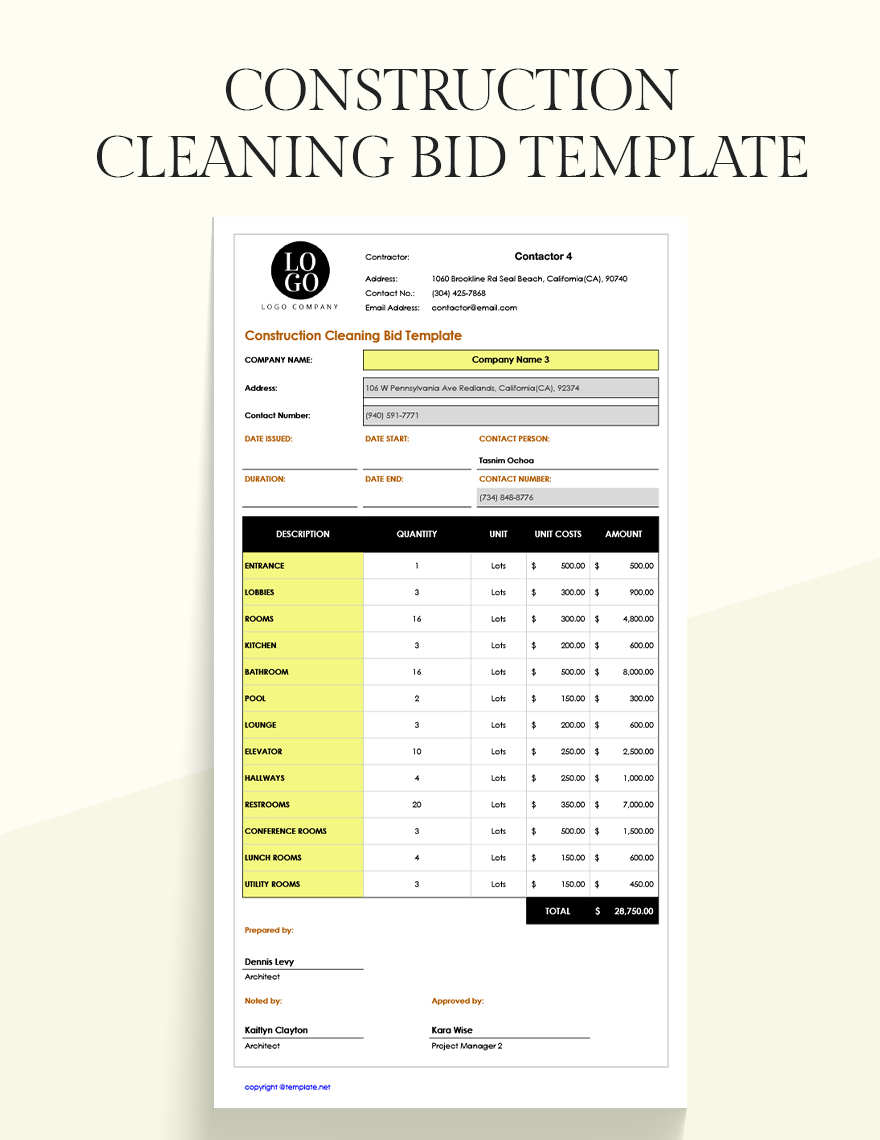 Construction Cleaning Bid Template