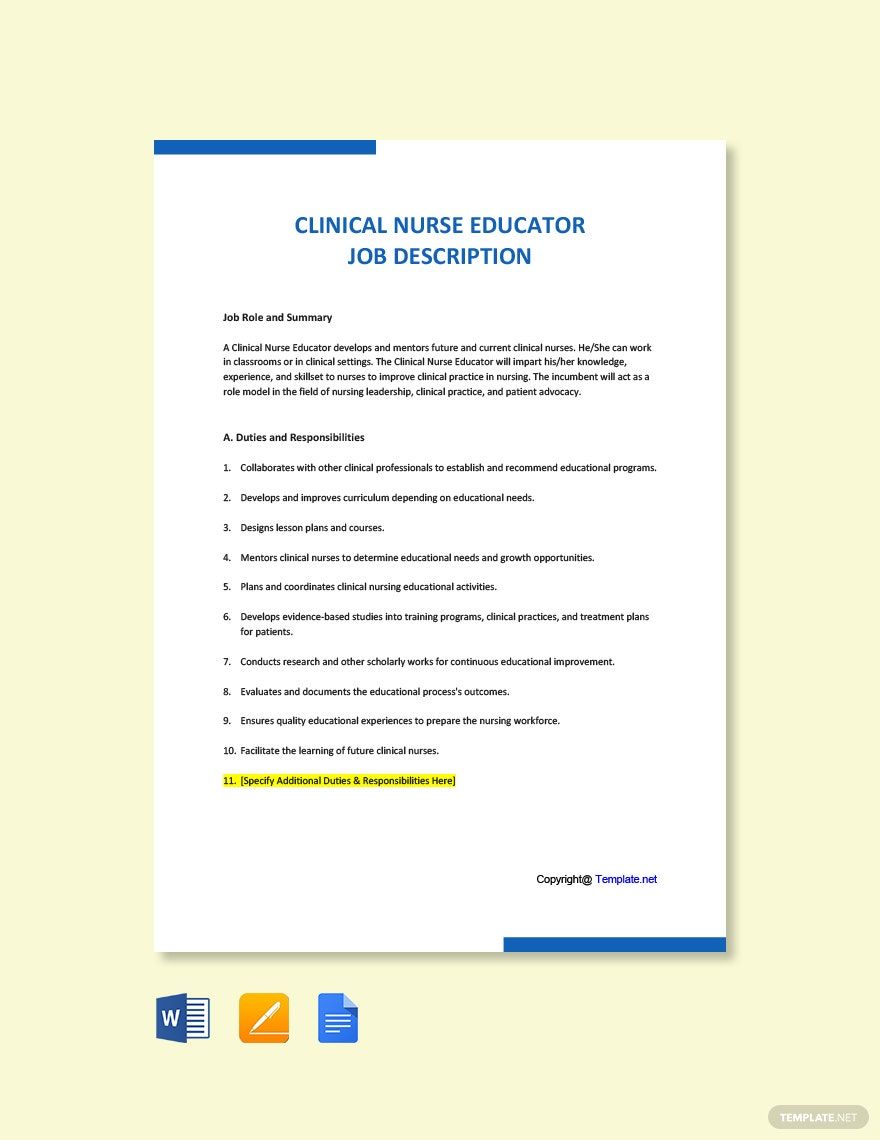 Clinical Nurse Educator Job Ad and Description Template