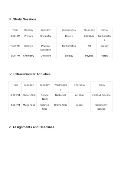 Free Weekly Academic Schedule Template to Edit Online