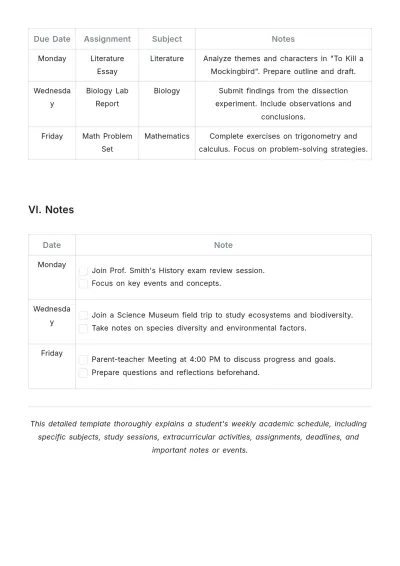 Free Weekly Academic Schedule Template to Edit Online