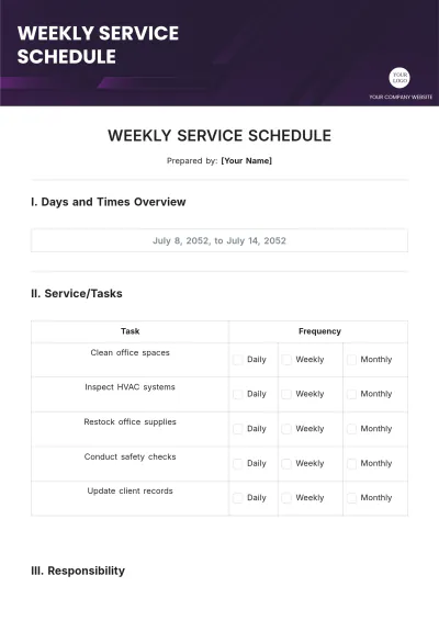 Free Weekly Service Schedule Template to Edit Online