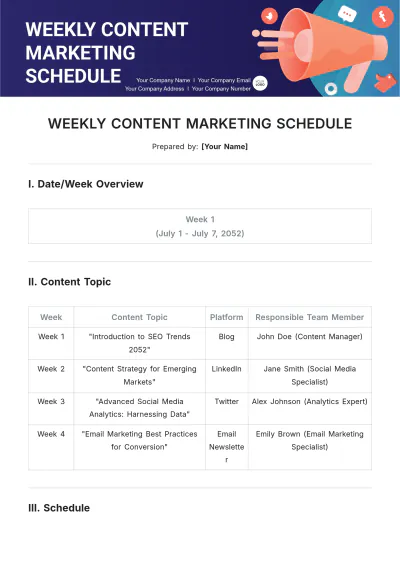 Free Weekly Content Marketing Schedule Template to Edit Online