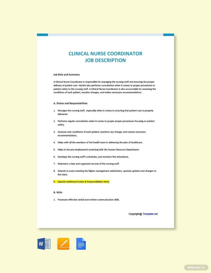 Clinical Nurse Coordinator Job Ad and Description Template