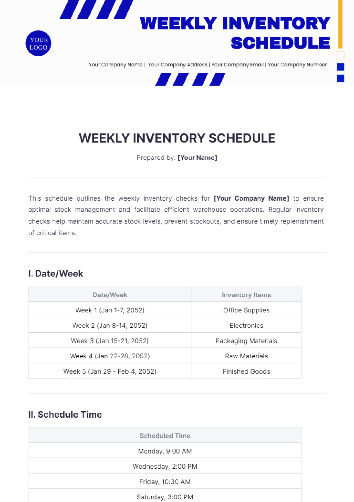 Weekly Inventory Schedule Template - Edit Online & Download