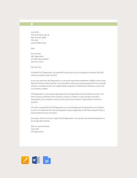 free acknowledgement letter example 440x570