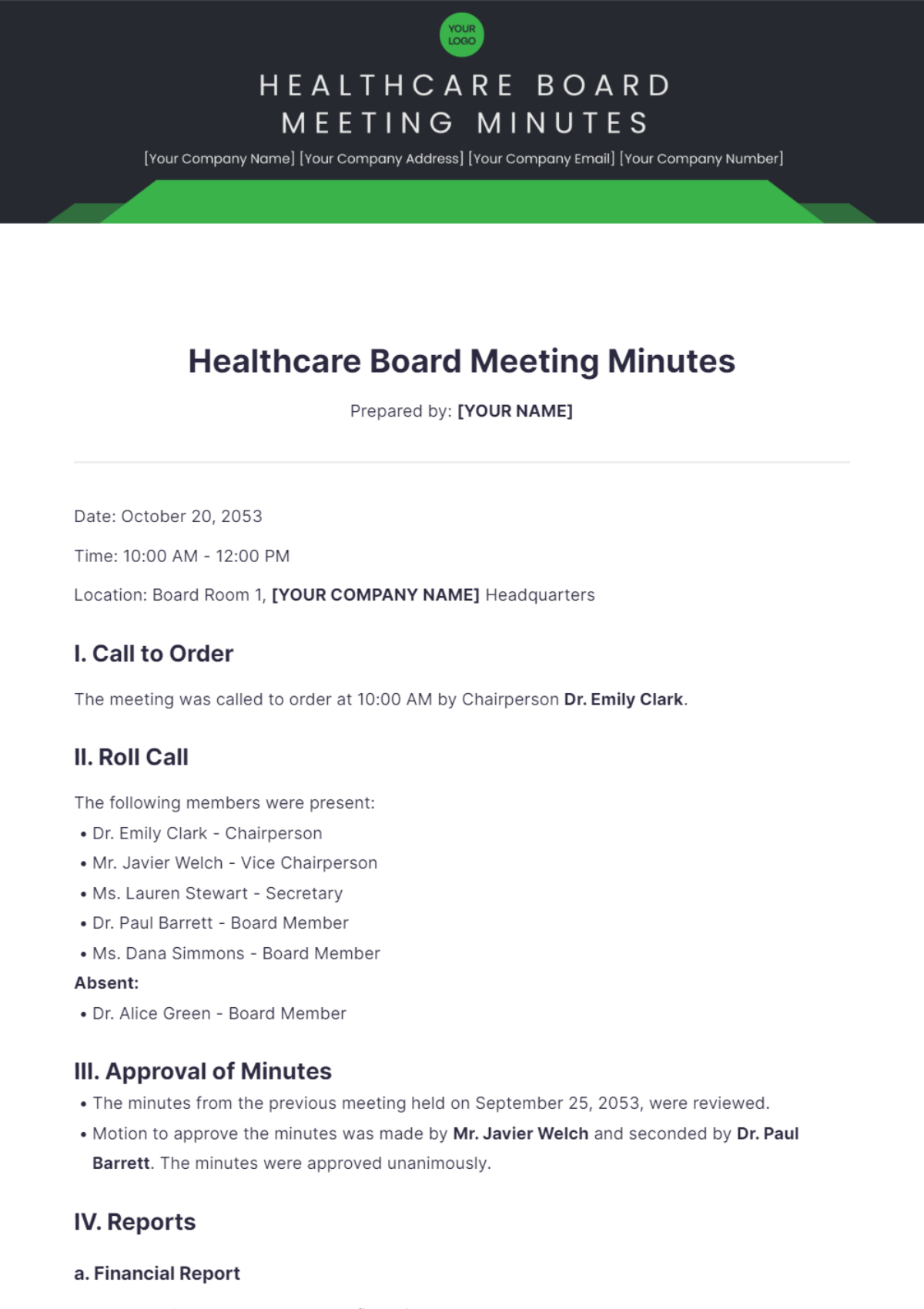 Healthcare Board Meeting Minutes Template - Edit Online & Download