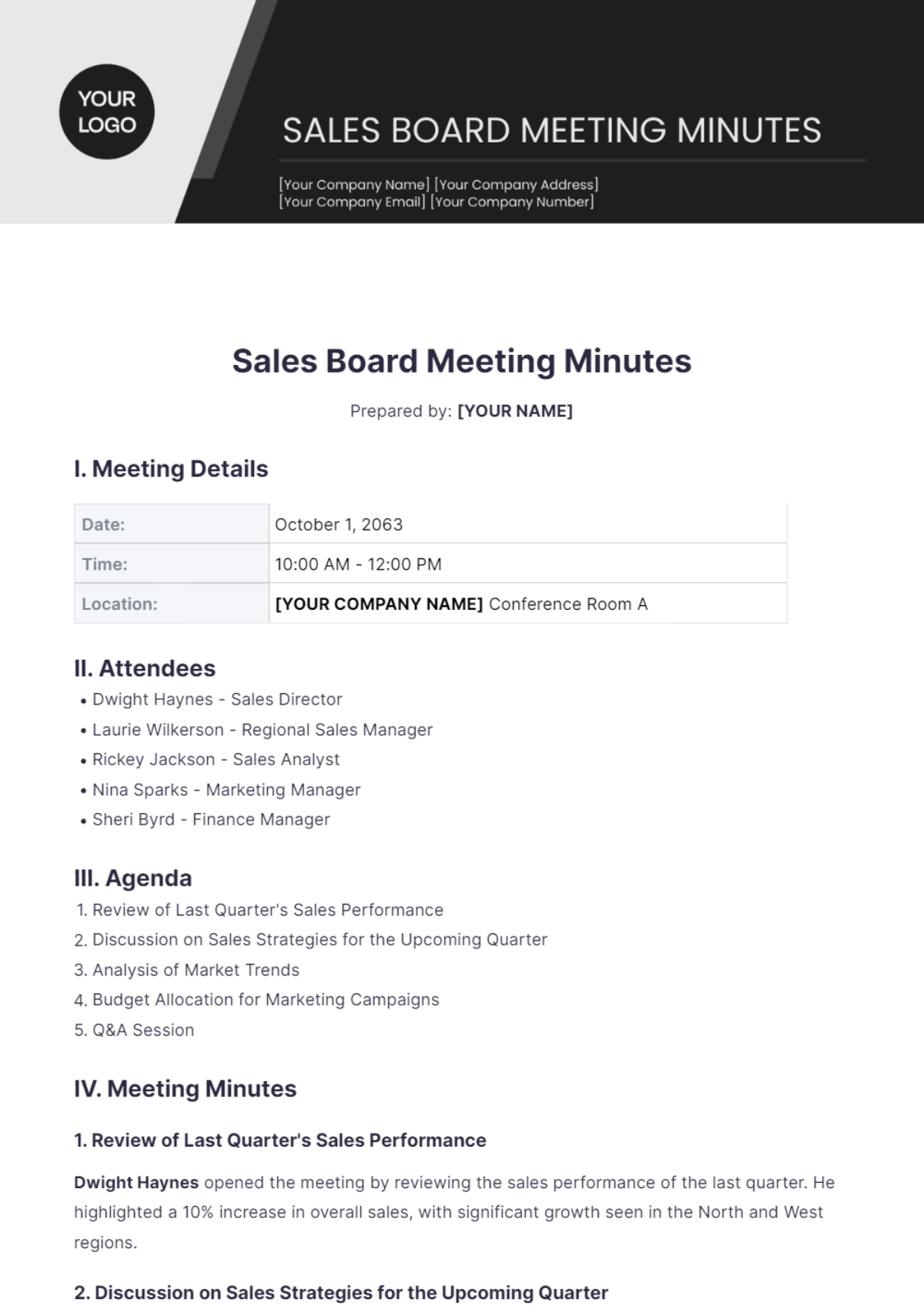 Sales Board Meeting Minutes Template - Edit Online & Download