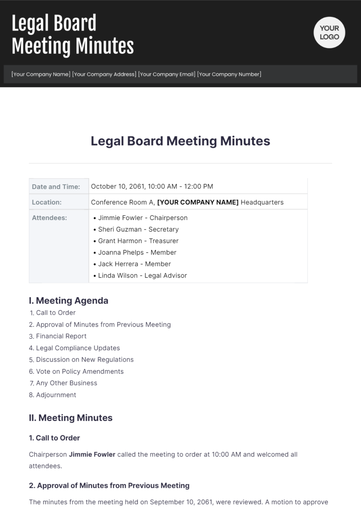 Legal Board Meeting Minutes Template - Edit Online & Download