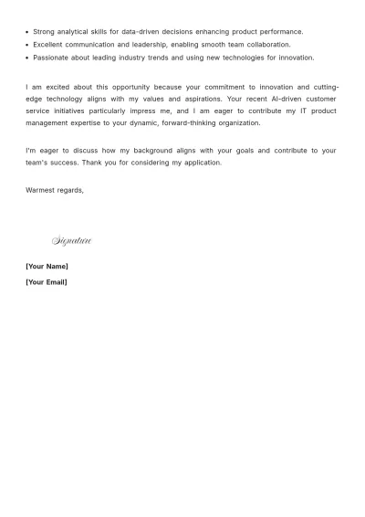 Free IT Product Manager Cover Letter to Edit Online
