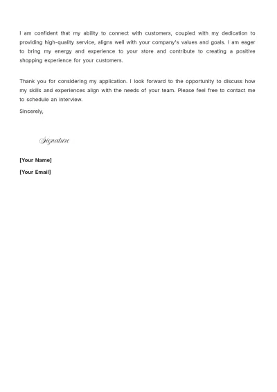 Free Retail Associate Cover Letter For Part Time Job to Edit Online