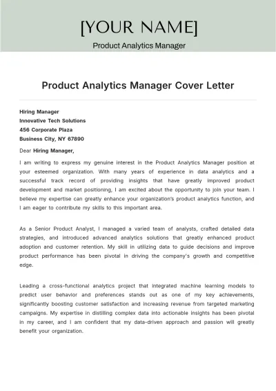 Free Product Analytics Manager Cover Letter to Edit Online