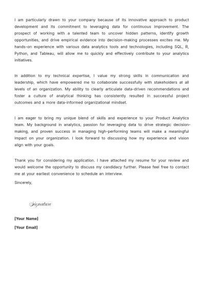 Free Product Analytics Manager Cover Letter to Edit Online