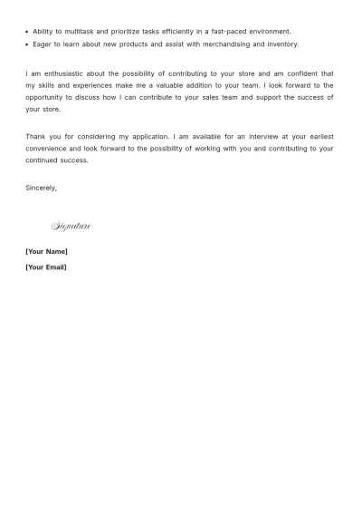 Free Sales Associate Cover Letter For Part Time Job to Edit Online