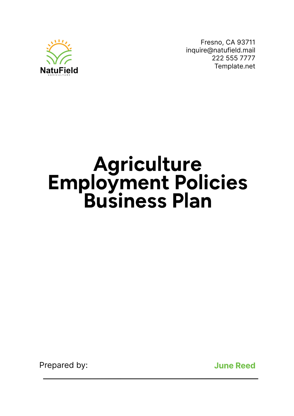 Agriculture Employment Policies Business Plan Template