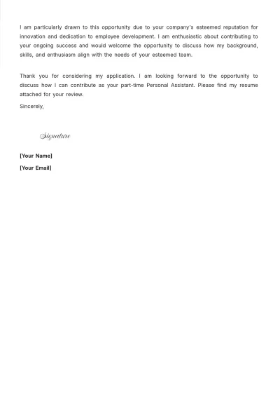 Free Personal Assistant Cover Letter For Part Time Job to Edit Online