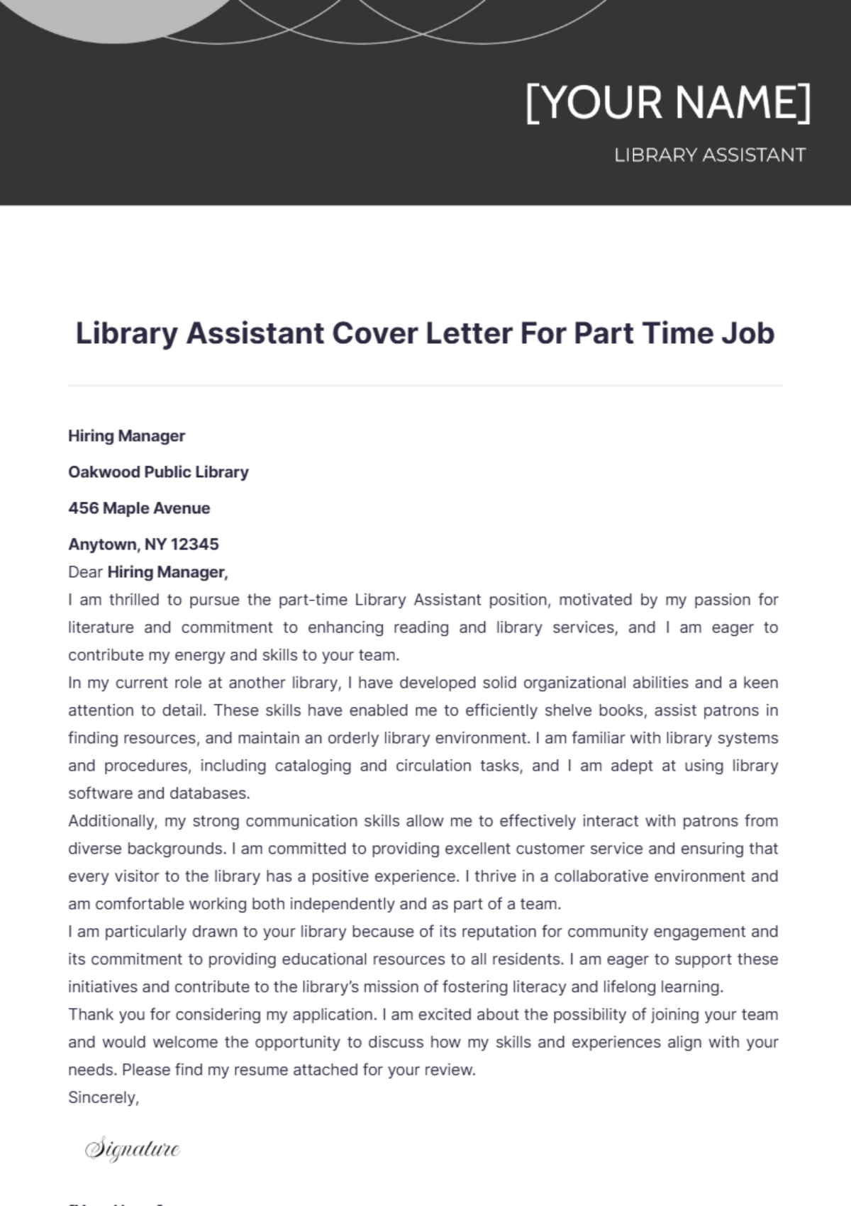 Library Assistant Cover Letter For Part Time Job - Edit Online & Download