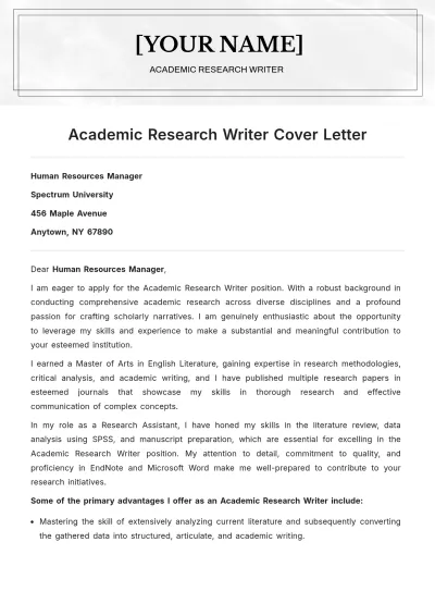 Free Academic Research Writer Cover Letter to Edit Online