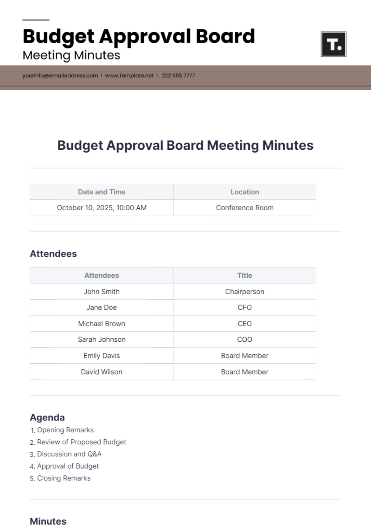 Budget Approval Board Meeting Minutes Template - Edit Online & Download