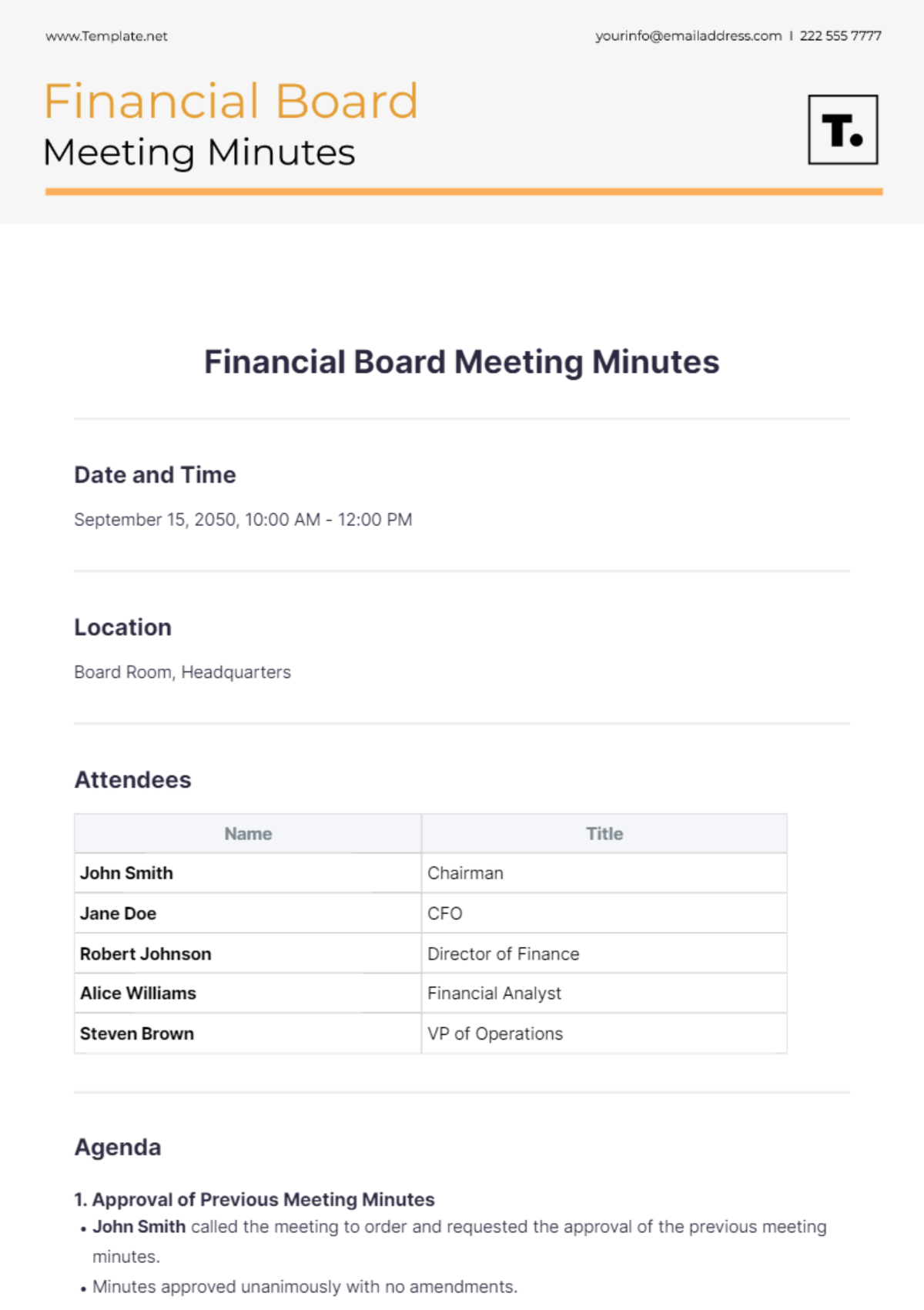 Financial Board Meeting Minutes Template - Edit Online & Download