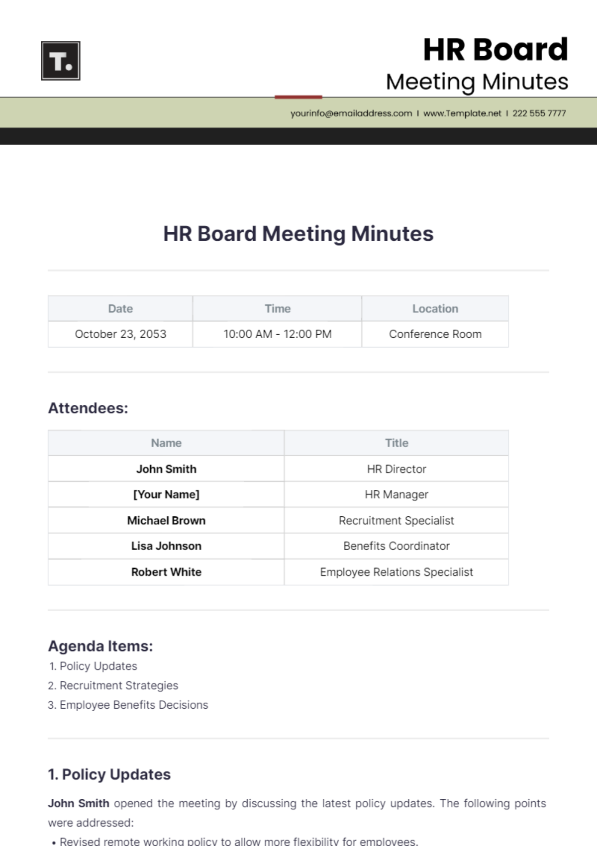 HR Board Meeting Minutes Template - Edit Online & Download