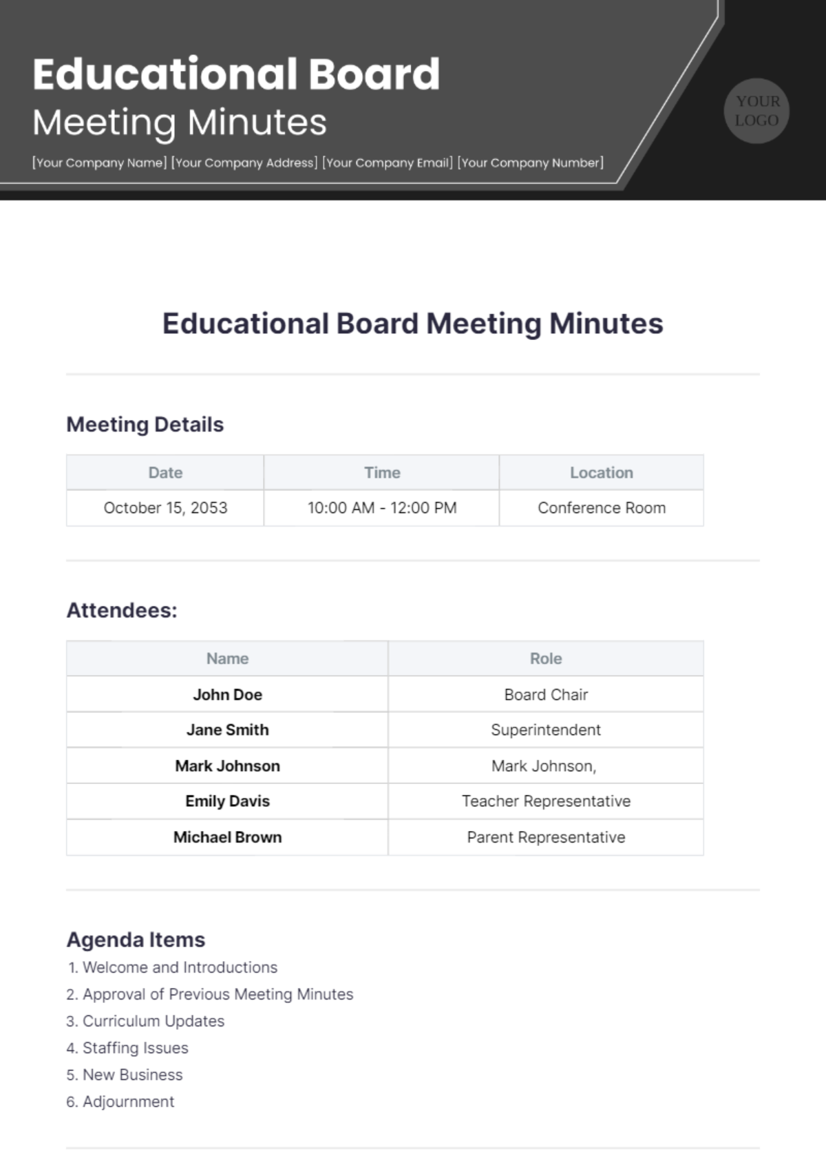 Educational Board Meeting Minutes Template - Edit Online & Download