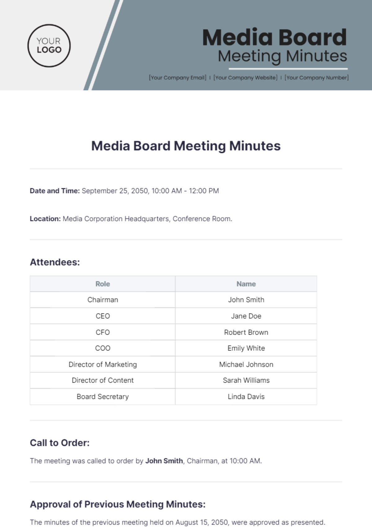 Media Board Meeting Minutes Template - Edit Online & Download