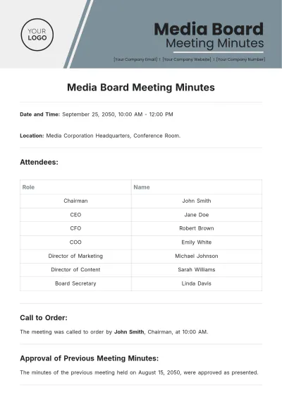 Free Media Board Meeting Minutes Template to Edit Online