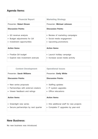 Free Media Board Meeting Minutes Template to Edit Online