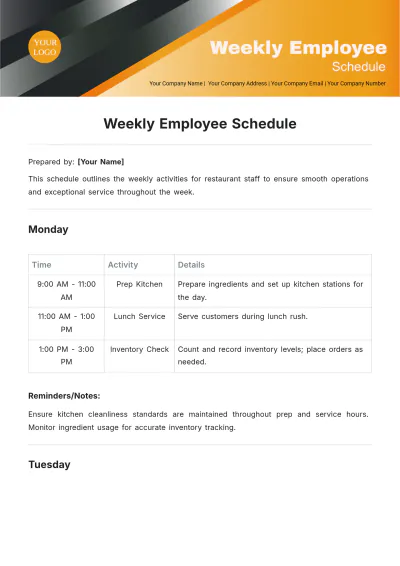 Free Weekly Employee Schedule Template to Edit Online