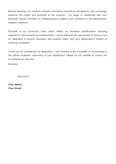 Free Physics Lecture Academic Cover Letter to Edit Online