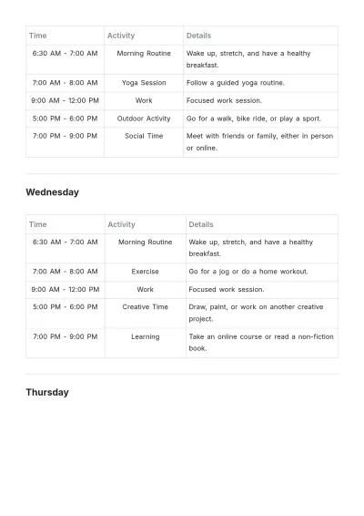 Free Weekly Personal Schedule Template to Edit Online