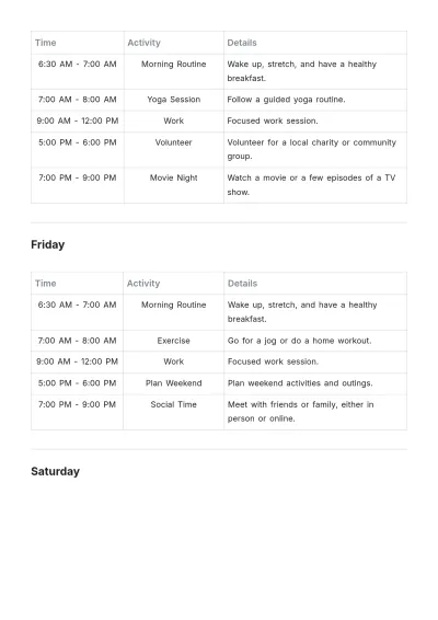 Free Weekly Personal Schedule Template to Edit Online