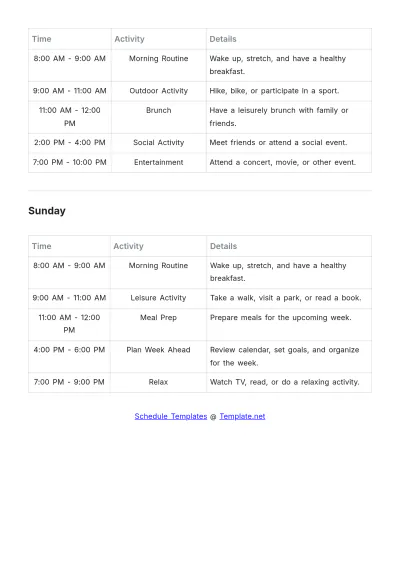 Free Weekly Personal Schedule Template to Edit Online
