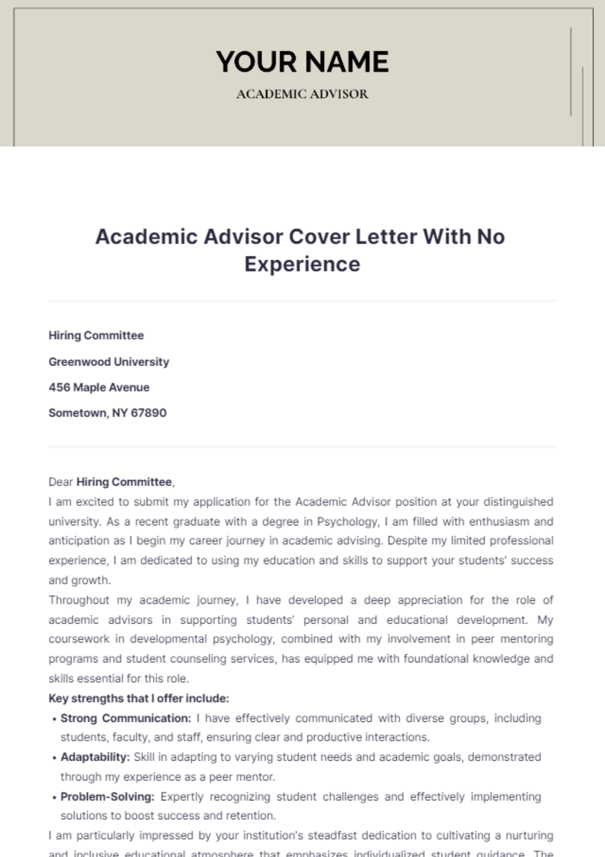 academic coordinator cover letter with no experience