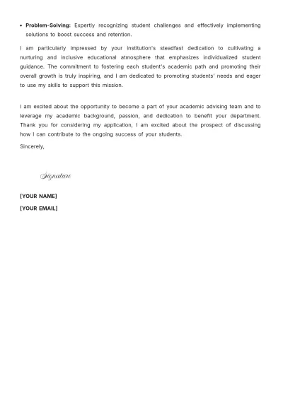 Free Academic Advisor Cover Letter With No Experience to Edit Online