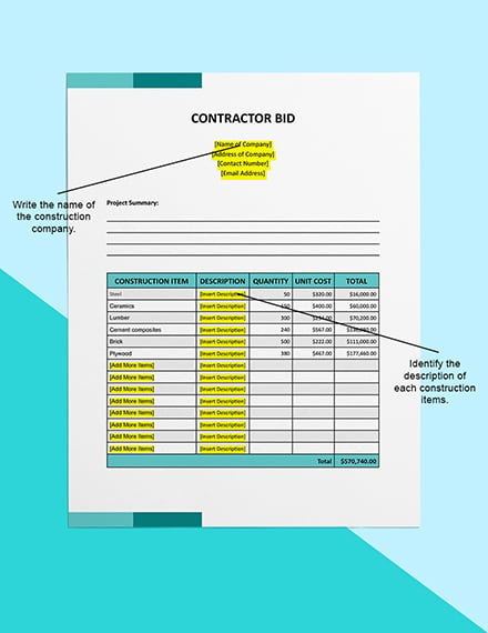 Contractor Bid Template Excel Word Apple Numbers Apple Pages